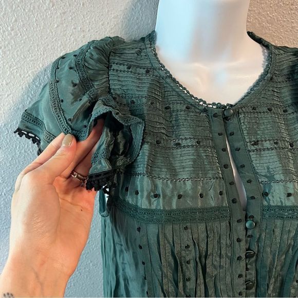 Sea New York Azzedine Flutter Sleeve Smocked Midi Dress Emerald - Picture 10 of 15